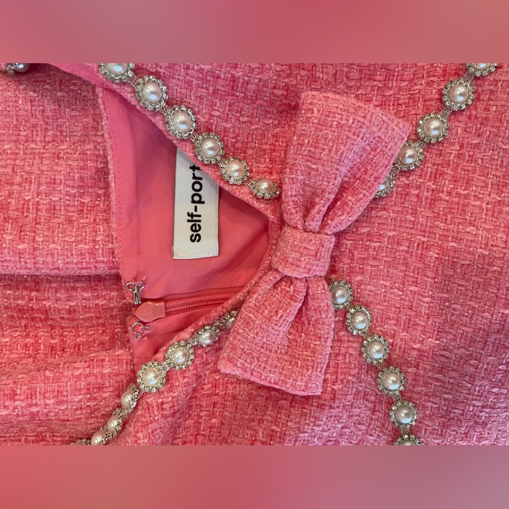 Self Portraits Pink Boucle V-Neck Mini Dress - Picture 5 of 5